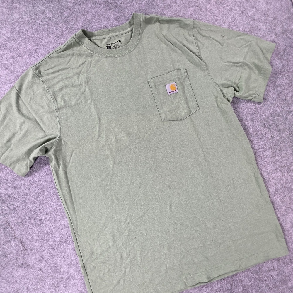 Carhartt K87 Pocket T Shirt Mens Large Green Loose Fit Short Sleeve Tee Logo